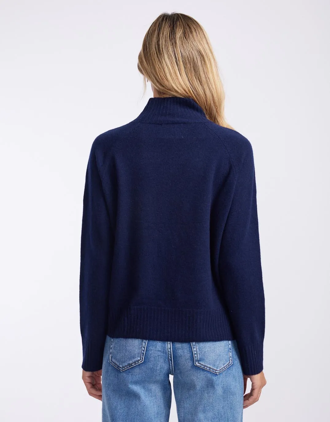 Montreal Mock Neck Knit Jumper - Navy/White
