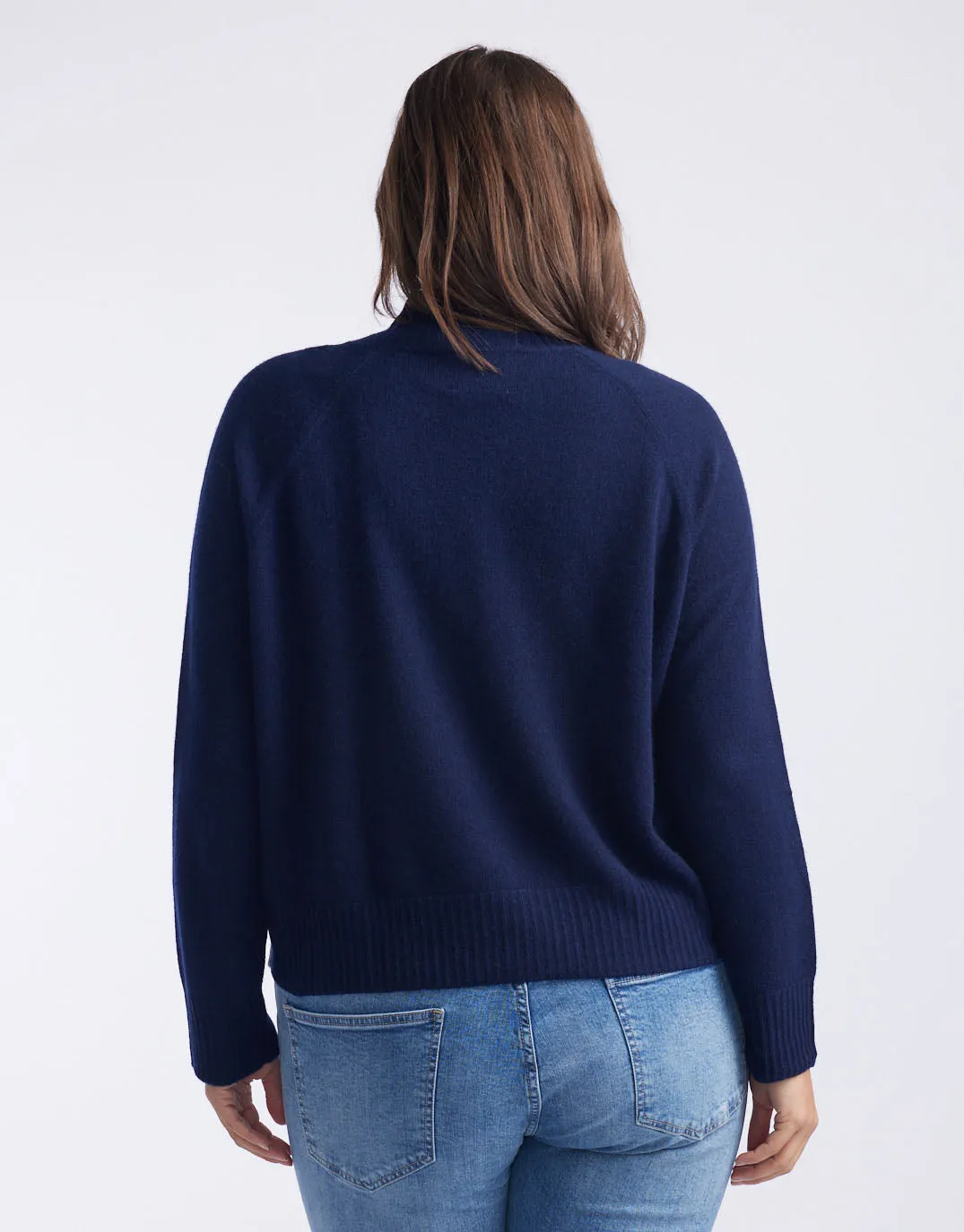 Montreal Mock Neck Knit Jumper - Navy/White