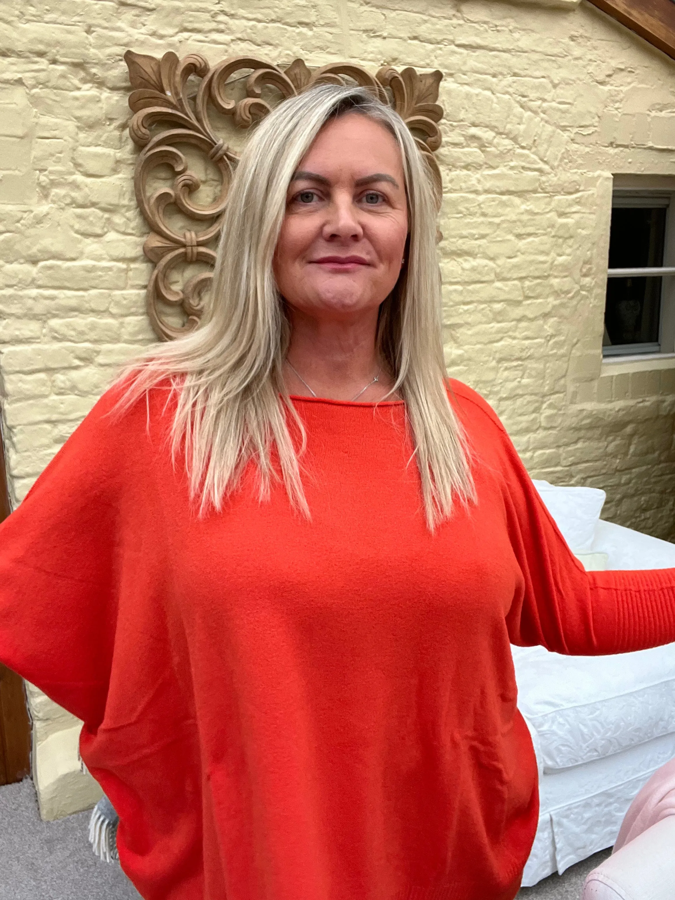 Naples Relaxed Batwing Ribbed Long Sleeves Jumper Orange