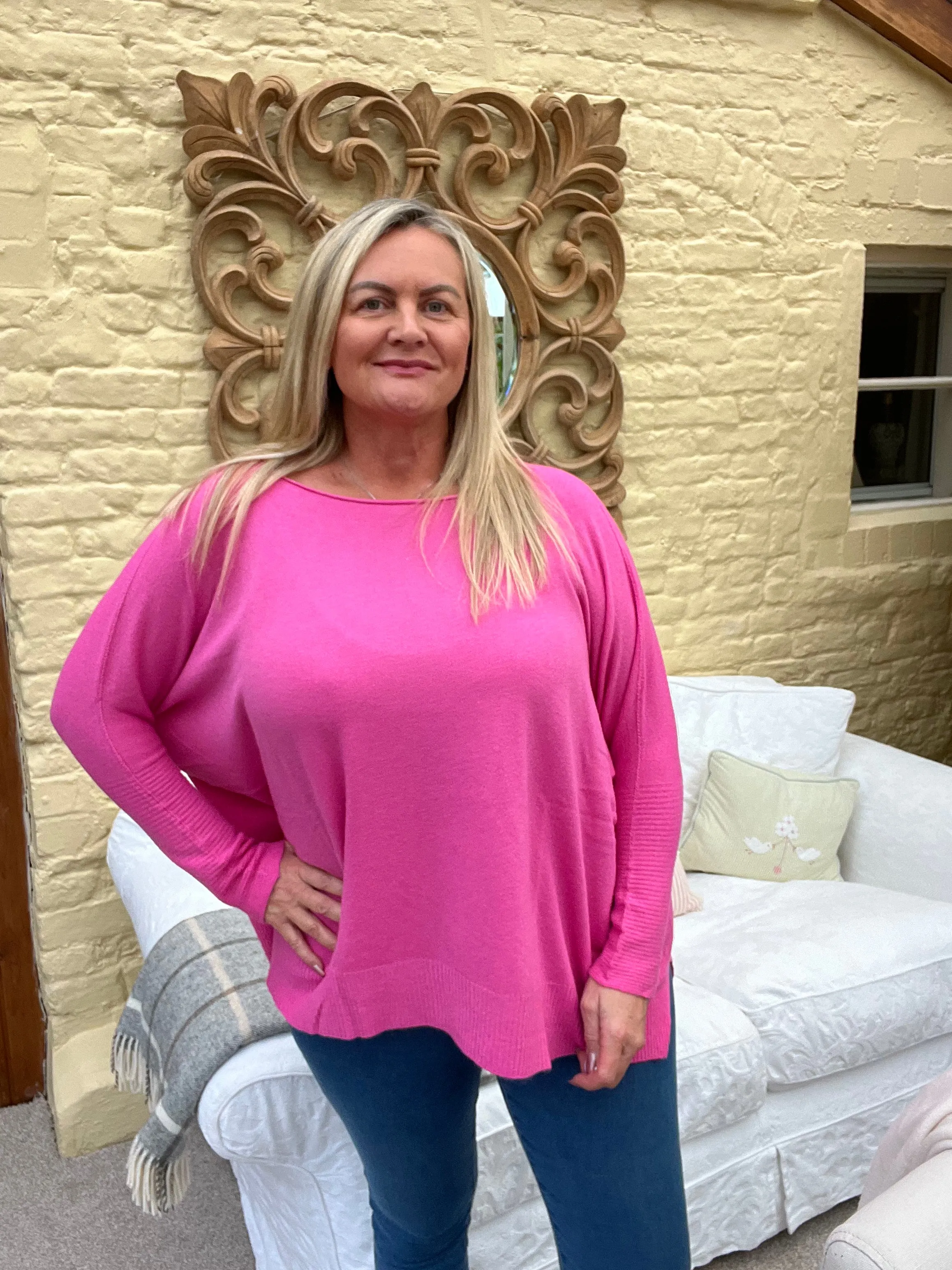 Naples Relaxed Batwing Ribbed Long Sleeves Jumper Orange