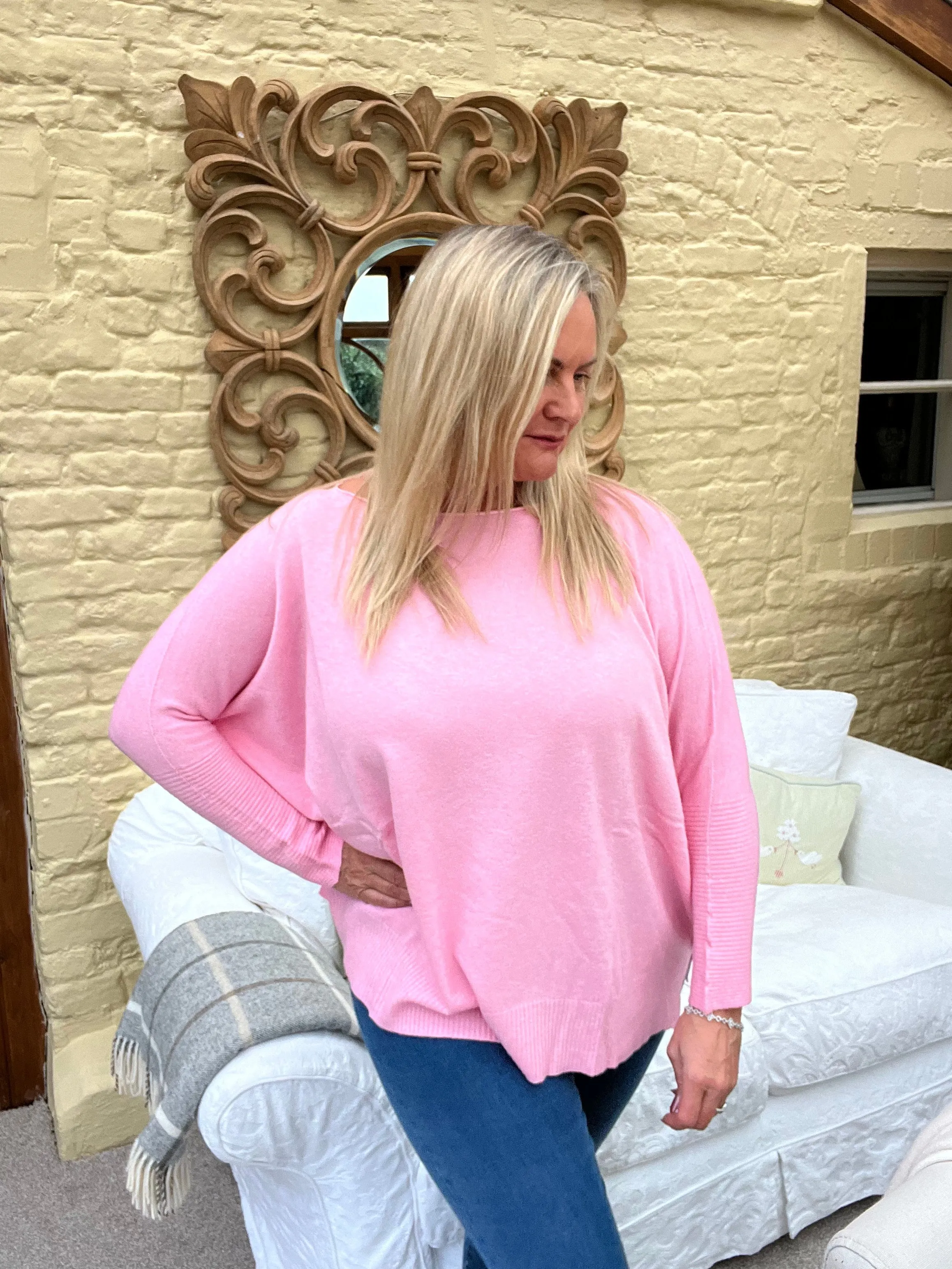 Naples Relaxed Batwing Ribbed Long Sleeves Jumper Orange