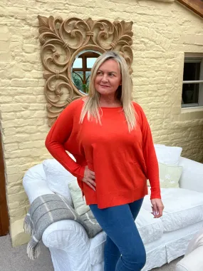 Naples Relaxed Batwing Ribbed Long Sleeves Jumper Orange