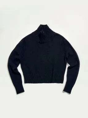 Navy Fintra Lambswool crop high neck