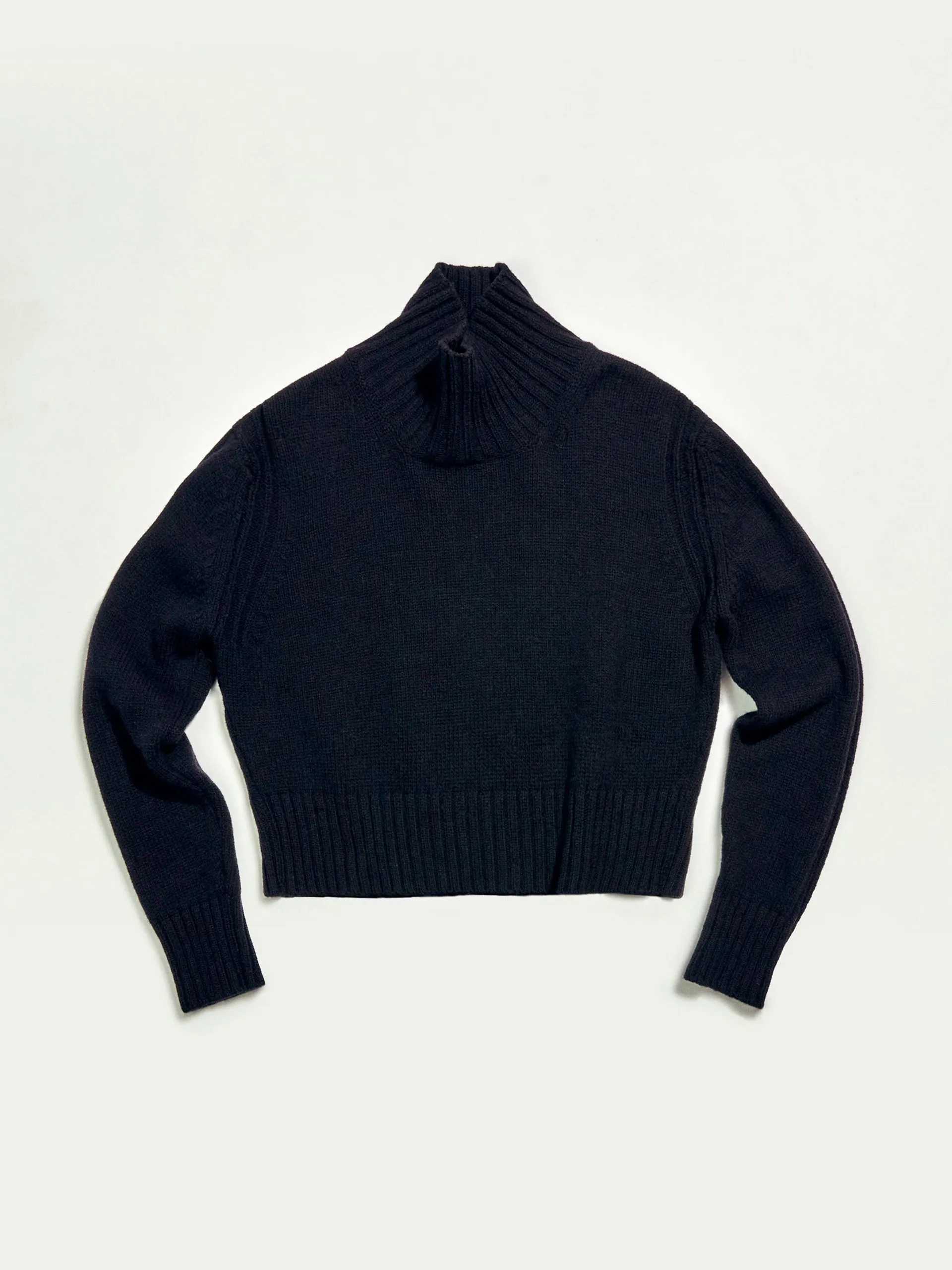 Navy Fintra Lambswool crop high neck