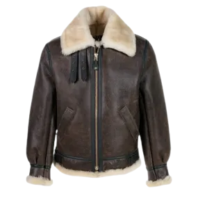 Ollie Men's Classic Leather Fur Lining Bomber Jacket Brown