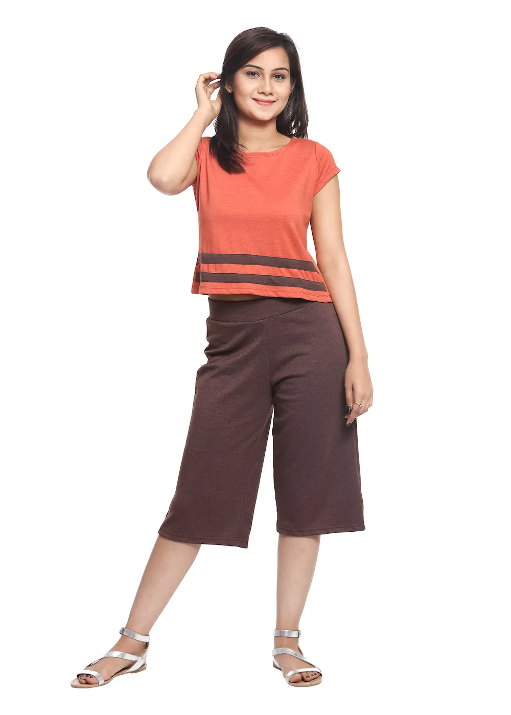 Orange Crop Top with Brown Stripes