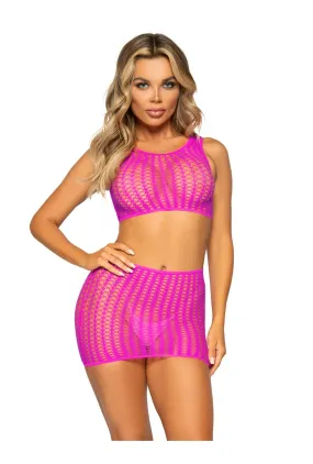 Pink Crochet Net Crop Top & Skirt