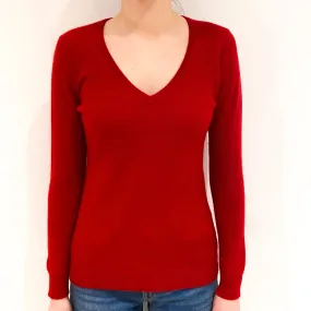 Post Box Red V-Neck Jumper Extra Small