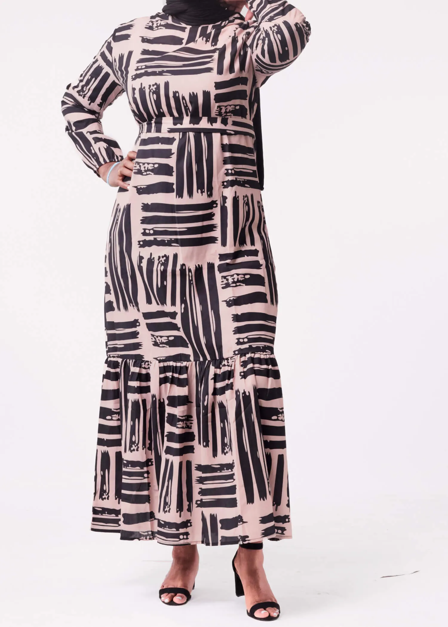 Printed Tan Maxi Dress
