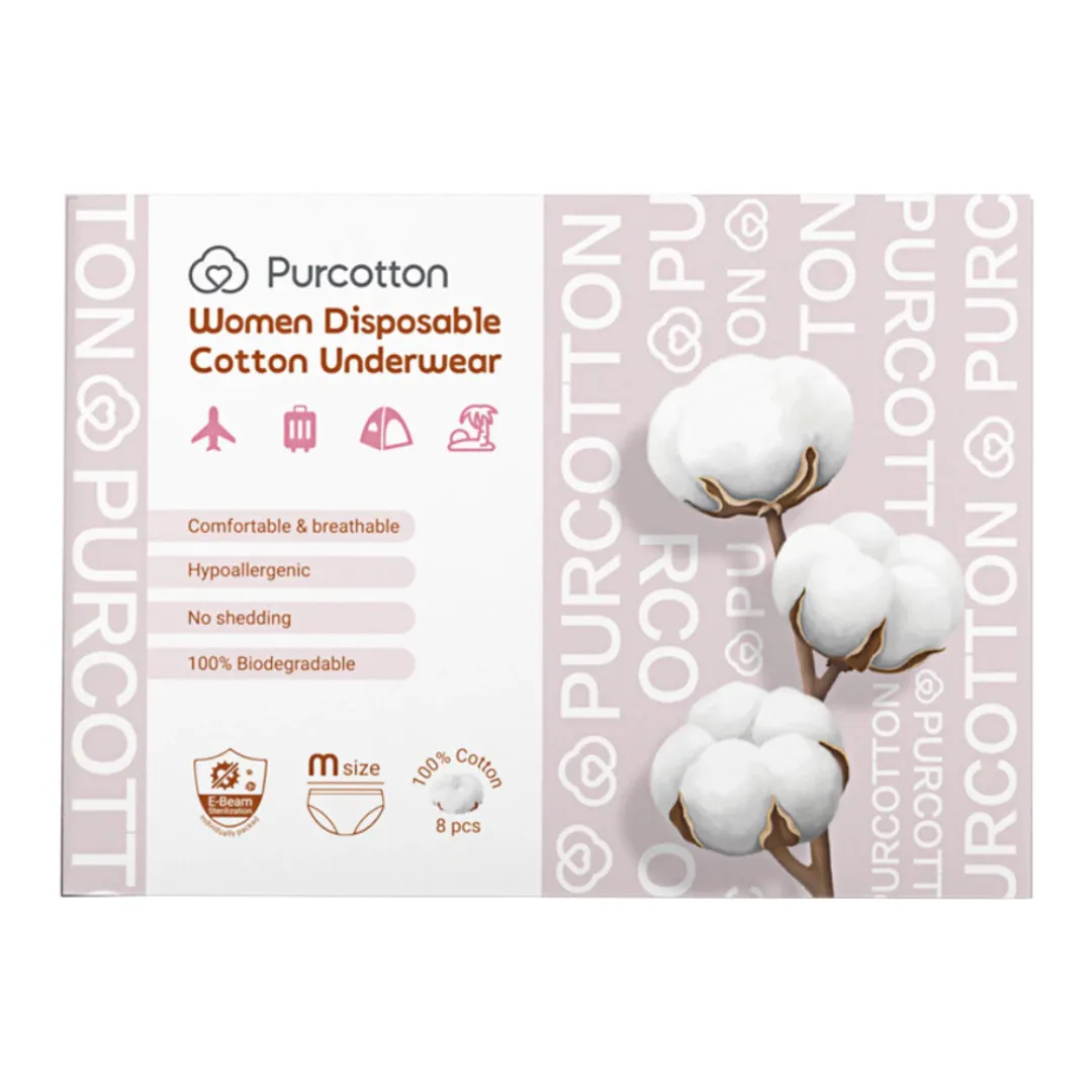 Purcotton 100% Cotton Women Disposable Cotton Underwear M/L Size (8pcs)