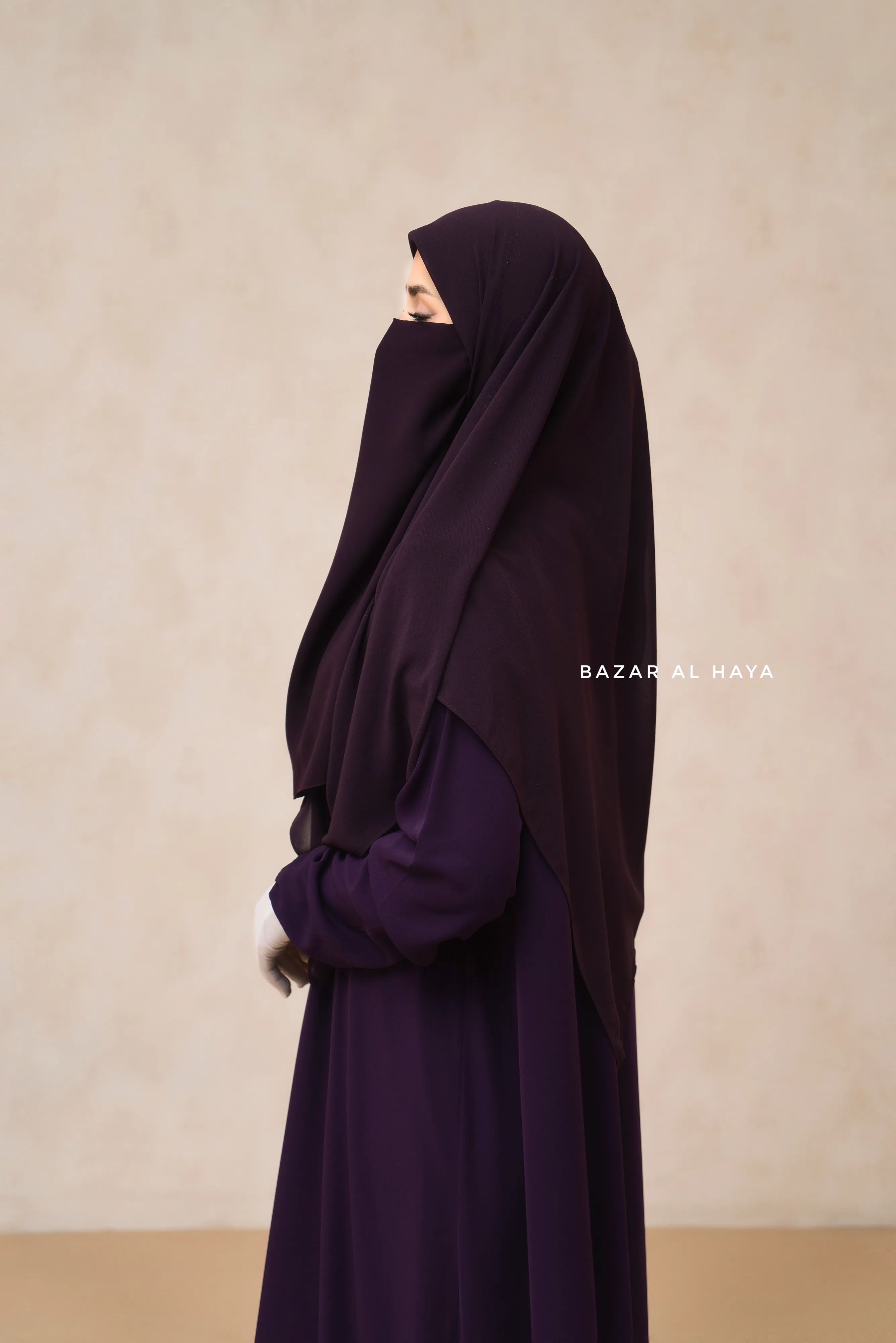 Purple Square Scarf With Half Niqab Set - Super Breathable - Medium