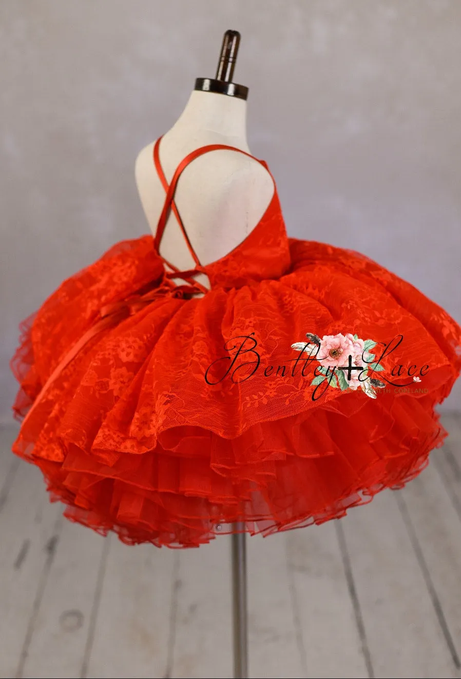 "Blooming Love"  Red  Petal Length Dress  ( 5 Year - Petite 6 Year)