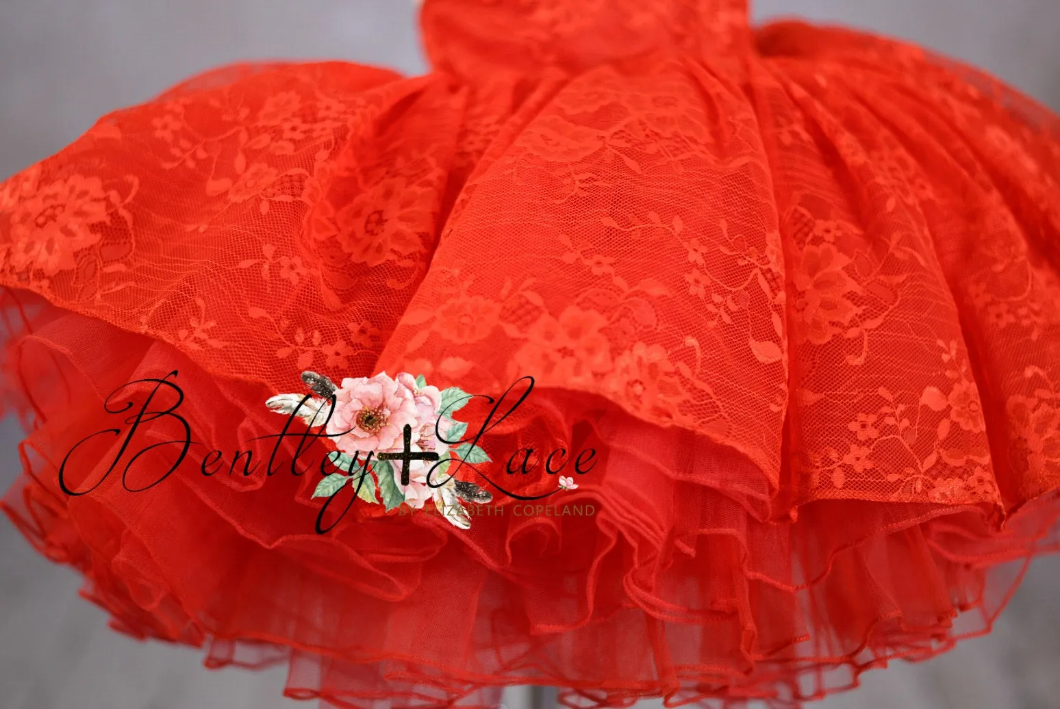 "Blooming Love"  Red  Petal Length Dress  ( 5 Year - Petite 6 Year)