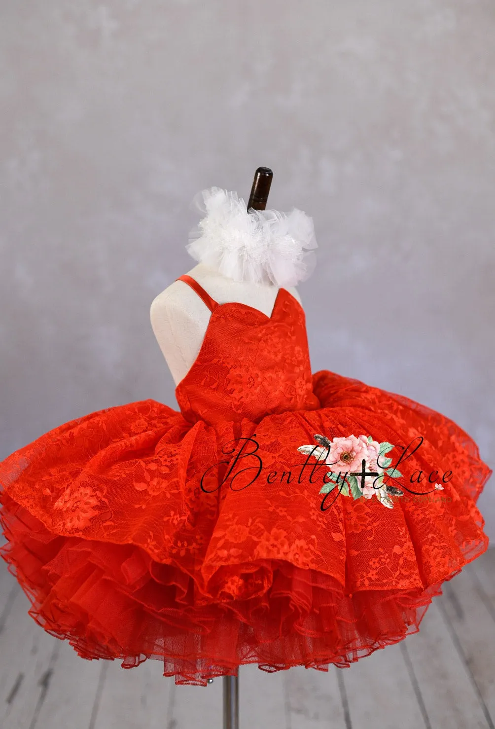 "Blooming Love"  Red  Petal Length Dress  ( 5 Year - Petite 6 Year)