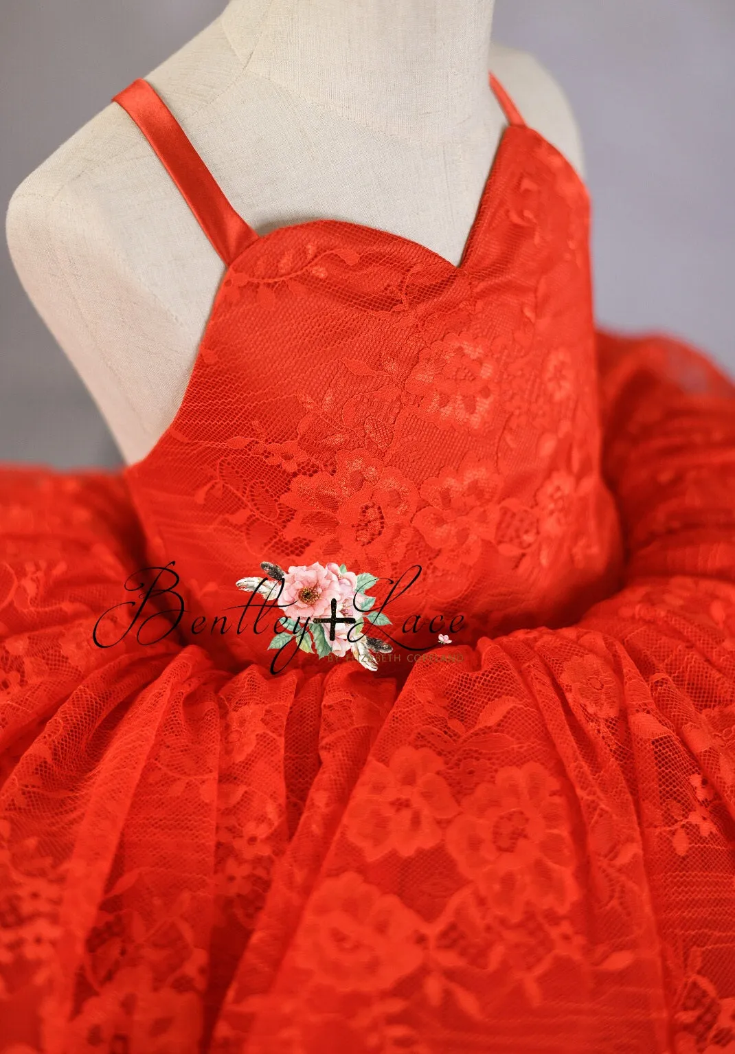 "Blooming Love"  Red  Petal Length Dress  ( 5 Year - Petite 6 Year)