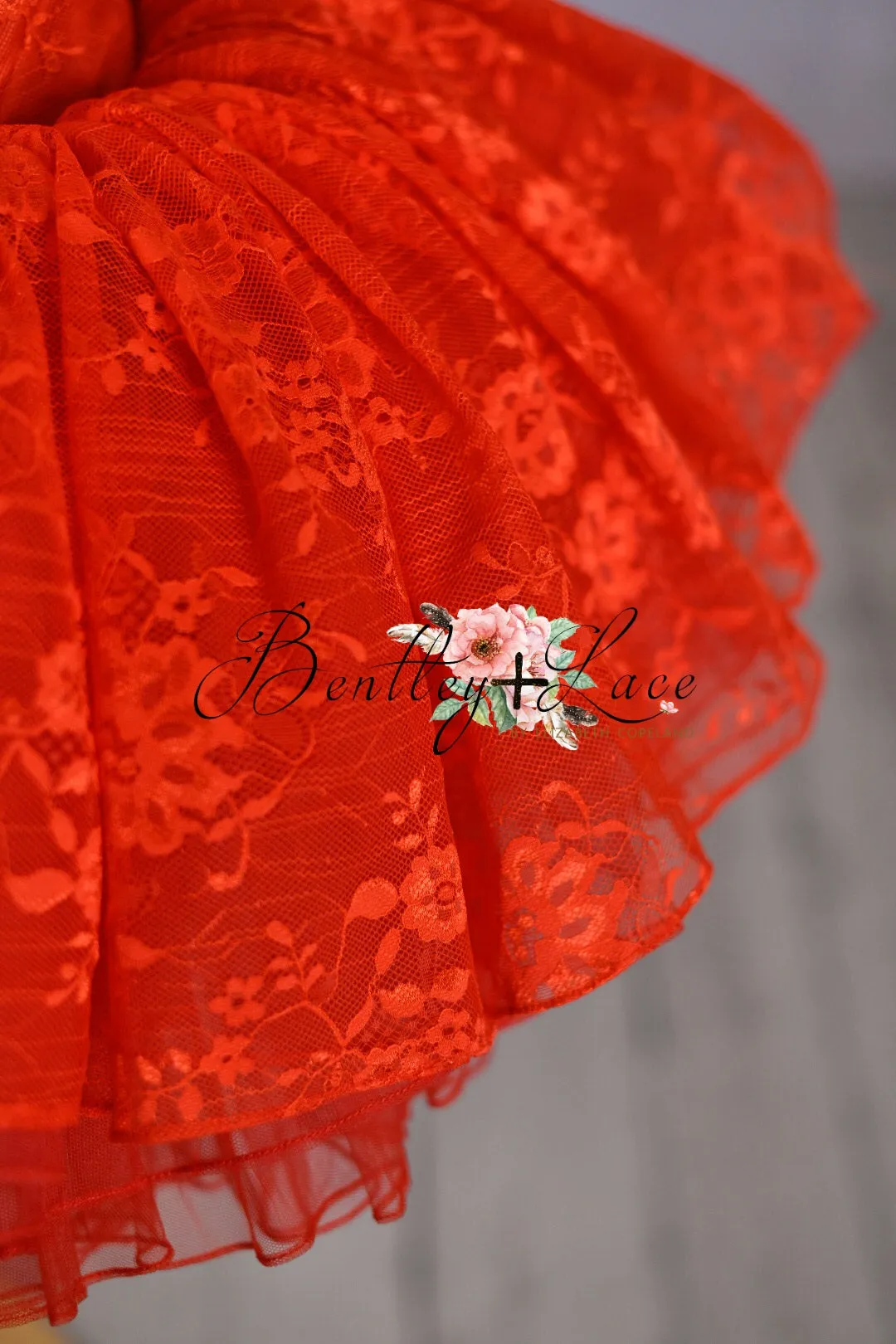 "Blooming Love"  Red  Petal Length Dress  ( 5 Year - Petite 6 Year)