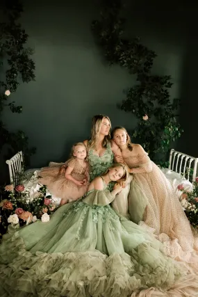 "Sage Symphony " Couture Floor length gown  (Adult 2-8)