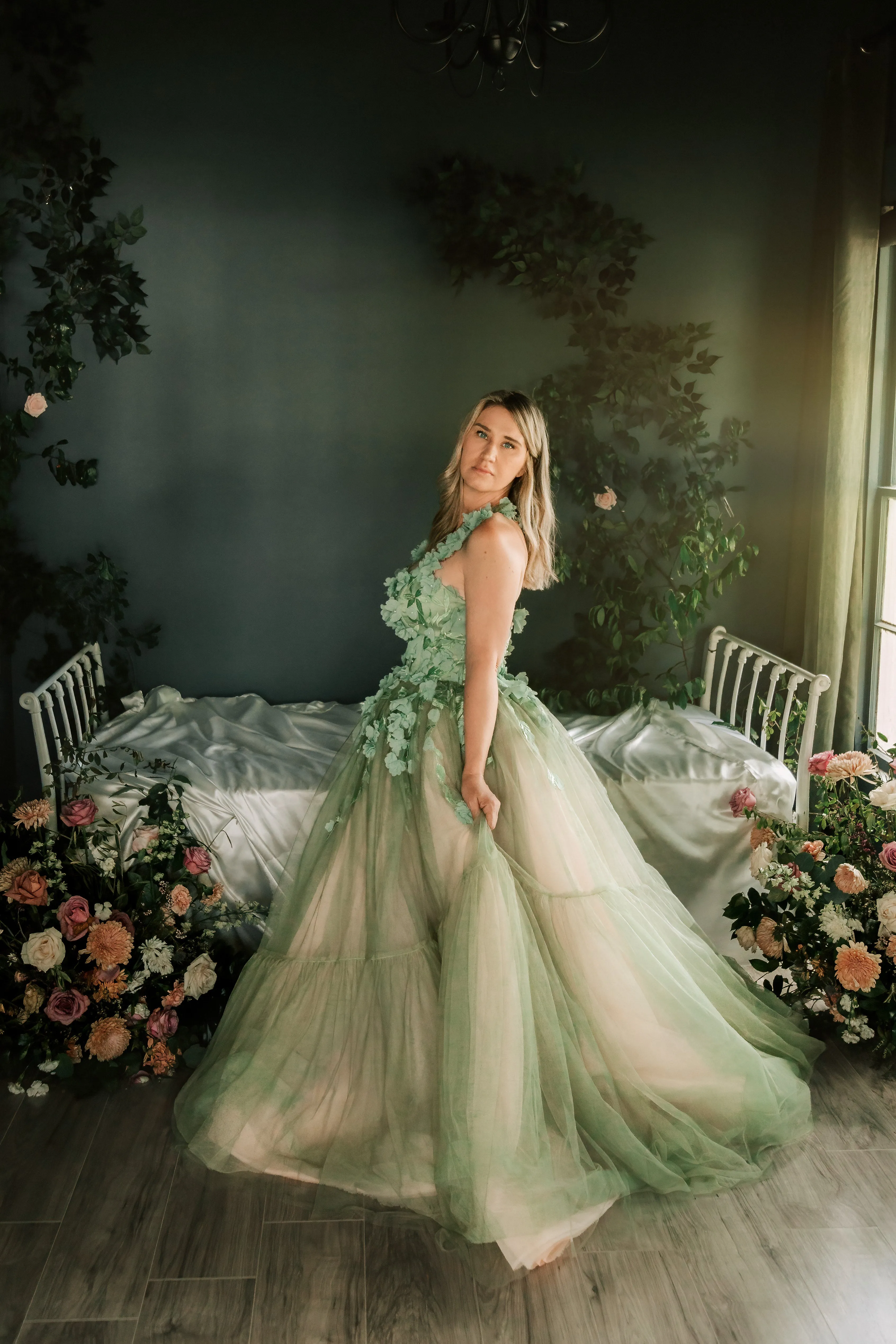 "Sage Symphony " Couture Floor length gown  (Adult 2-8)