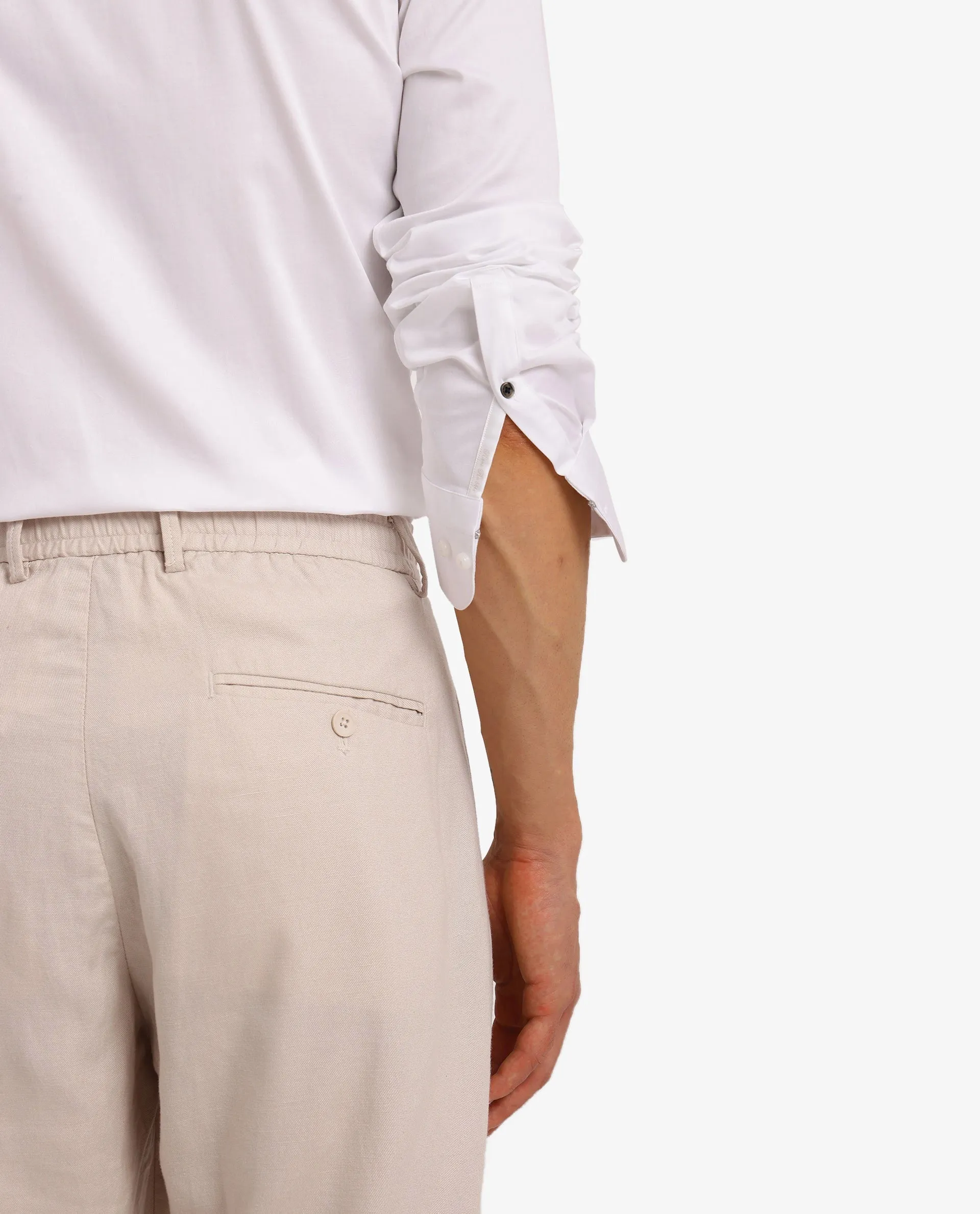 Rare Rabbit Men Como-5 White Cotton Lycra Fabric Full Sleeve Regular Fit Plain Satin Shirt
