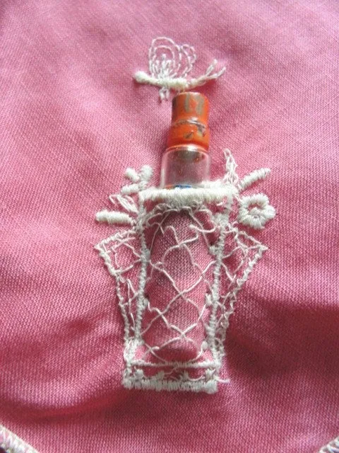 RARE Vintage Novelty Hanky Mini PERFUME Glass Bottle FLORIENT Colgate 1920s Flapper Hankie Handkerchief Vintage Hankies Perfume Collector