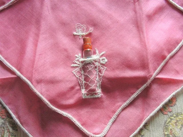 RARE Vintage Novelty Hanky Mini PERFUME Glass Bottle FLORIENT Colgate 1920s Flapper Hankie Handkerchief Vintage Hankies Perfume Collector