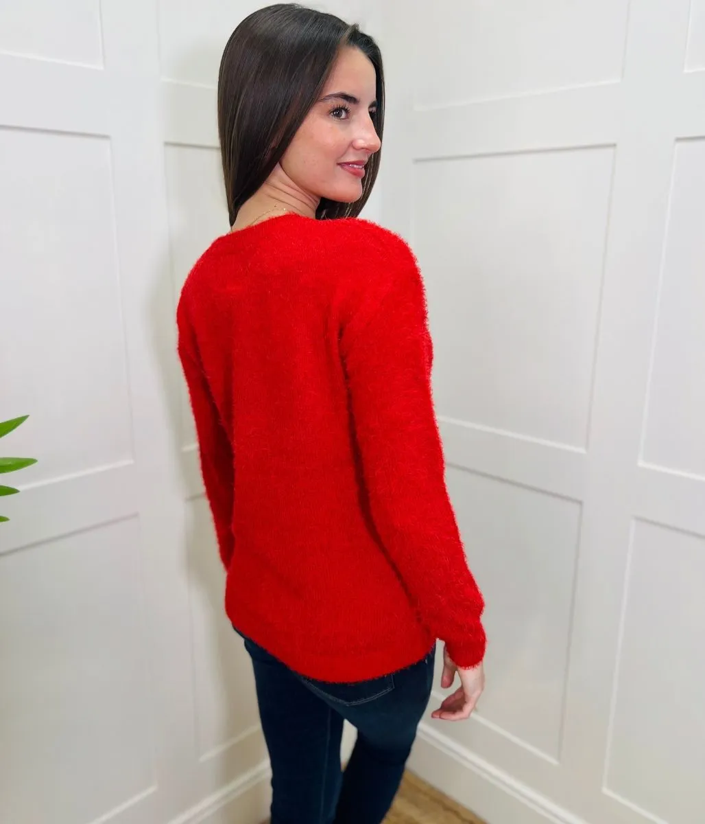 Red Sequin Reindeer Christmas Jumper