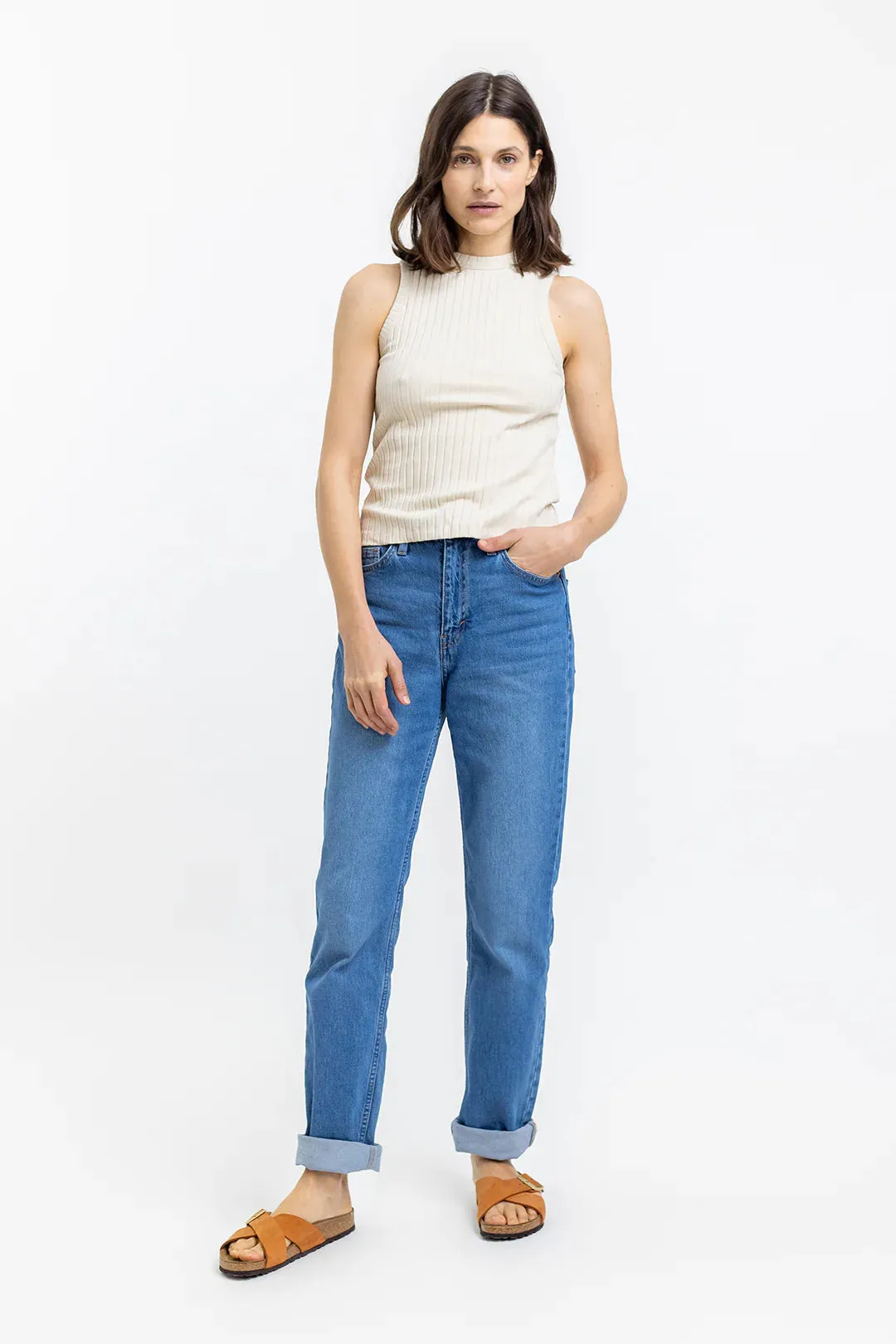 ribbed cotton tank top - summer sand