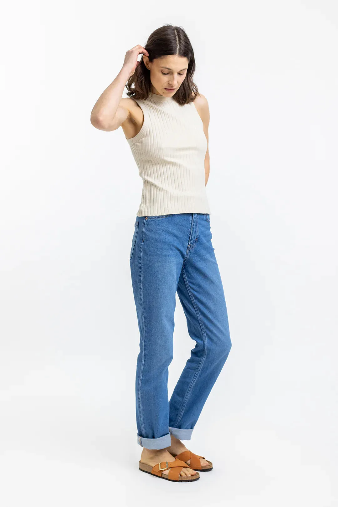 ribbed cotton tank top - summer sand