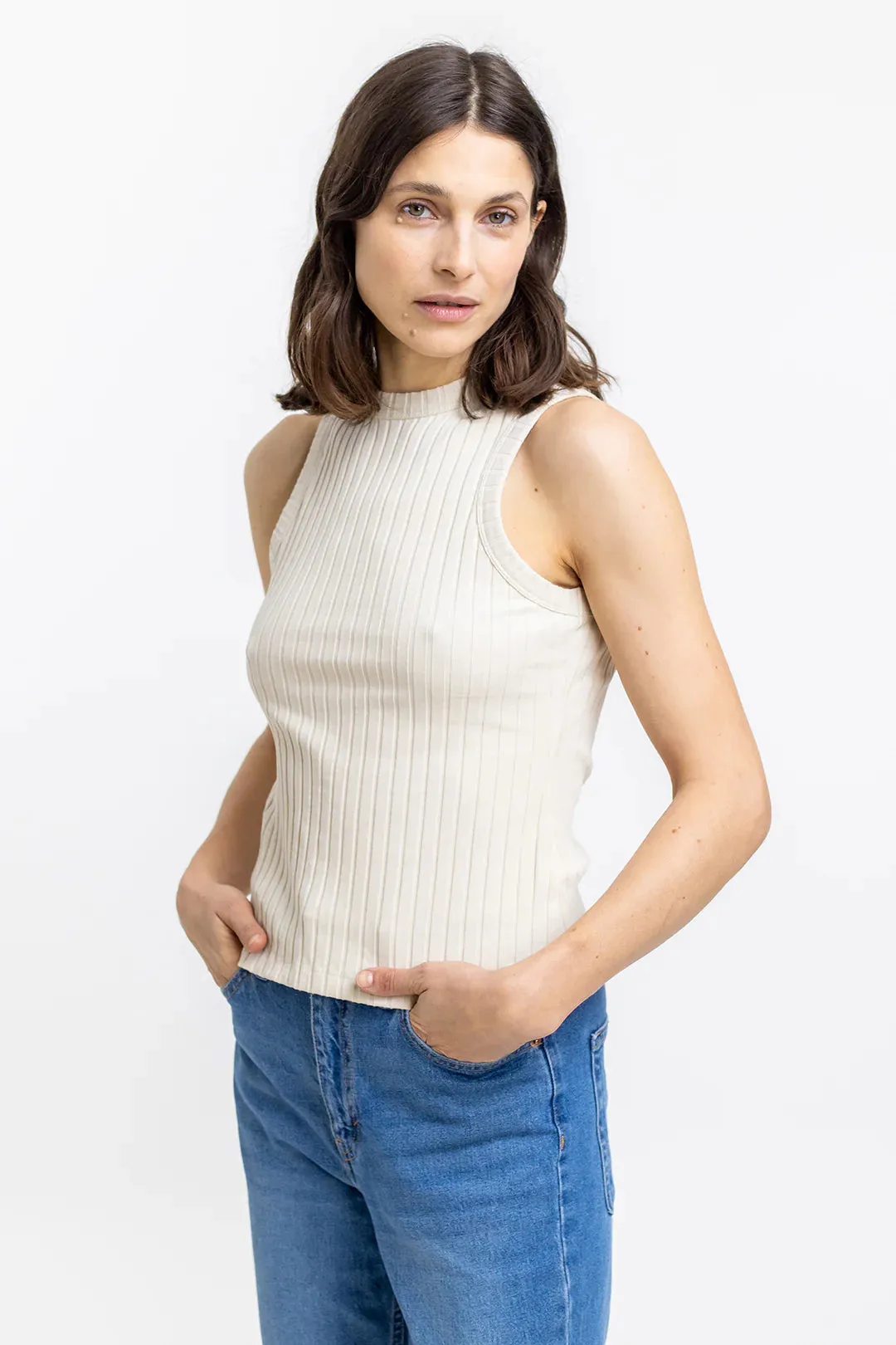 ribbed cotton tank top - summer sand