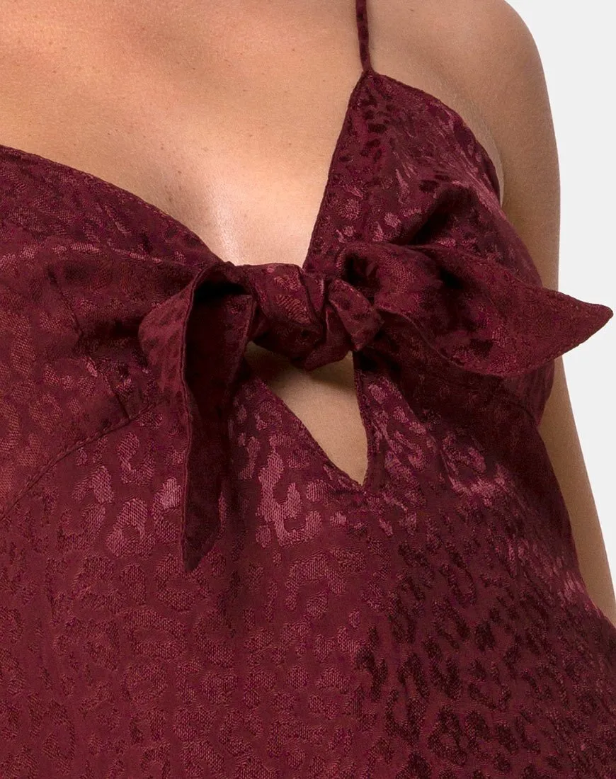 Ronina Dress in Satin Cheetah Burgundy