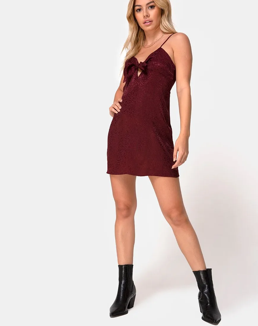 Ronina Dress in Satin Cheetah Burgundy