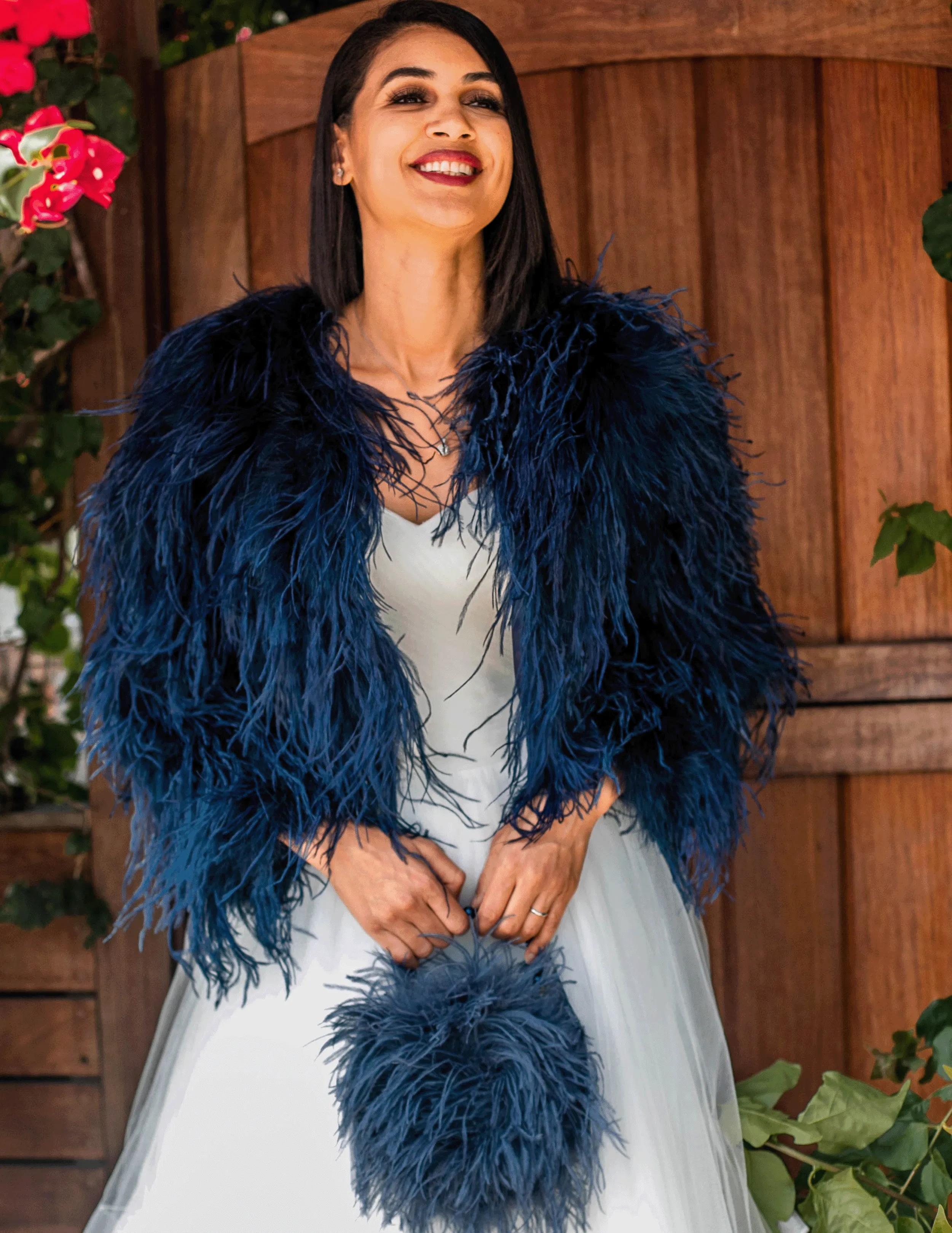 Royal Queen - Feather Jacket in Midnight Blue