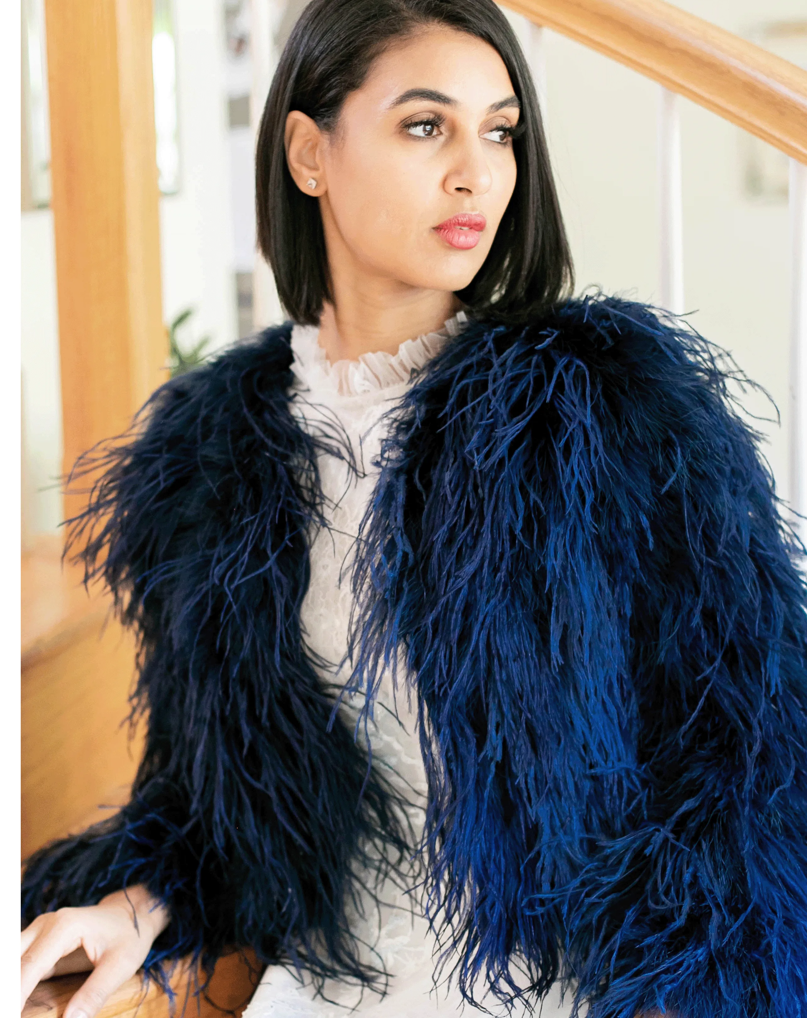Royal Queen - Feather Jacket in Midnight Blue