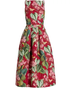 Ruby Mixed Botanical Sleeveless Faille Dress