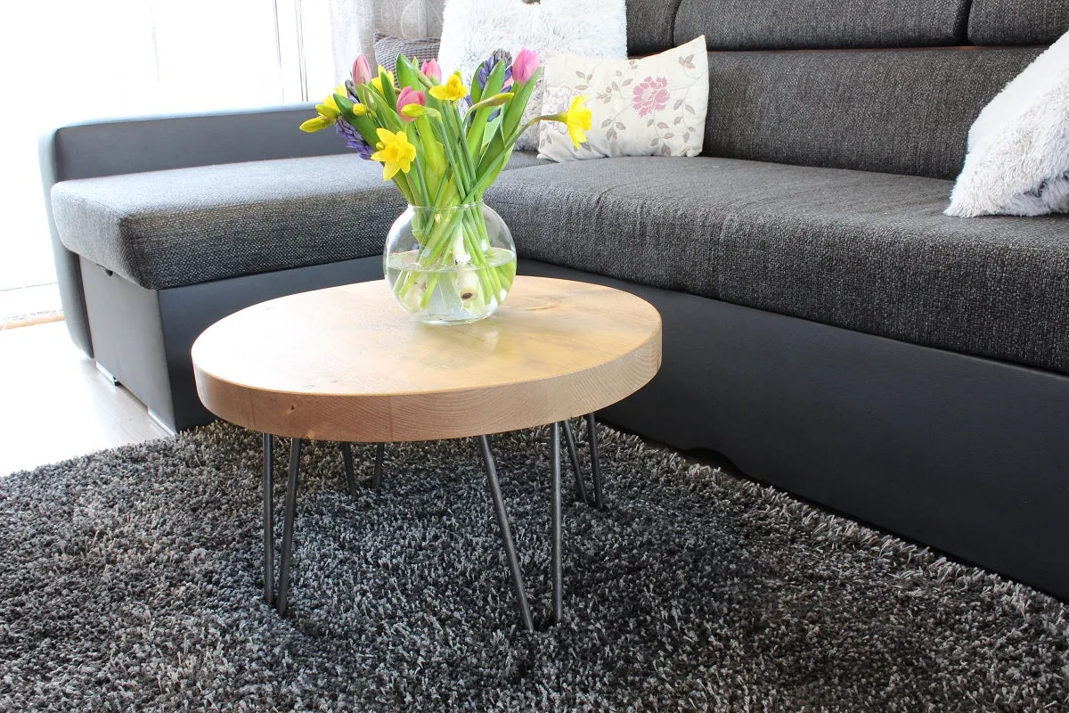 Rustic Industrial Coffee Table, Round Rectangle Low Table, Side Table, Made with Solid Wood - Available in many Colours!