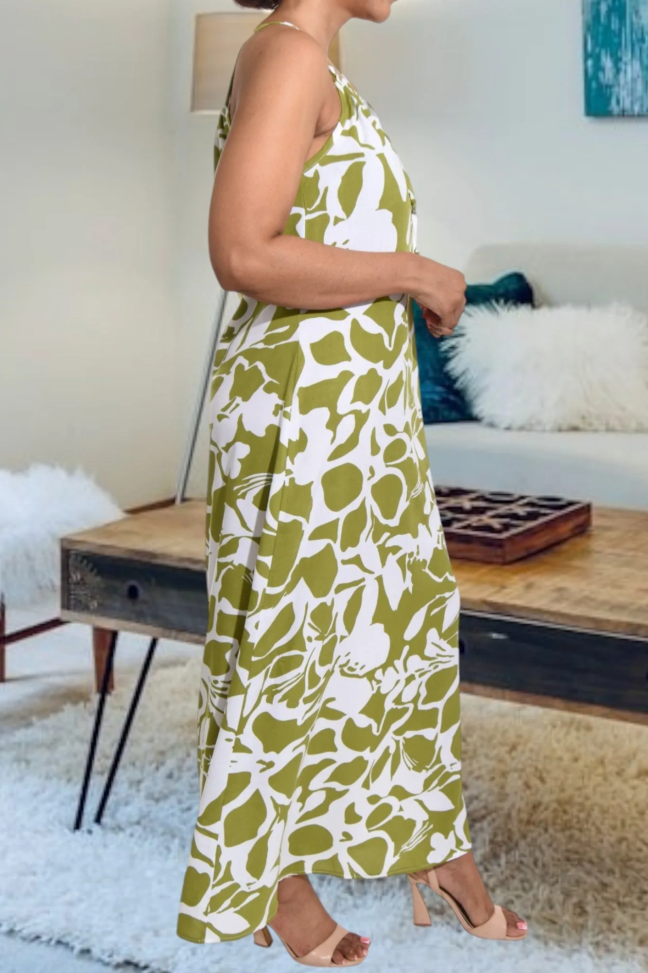 Sage Floral Strappy Maxi Dress