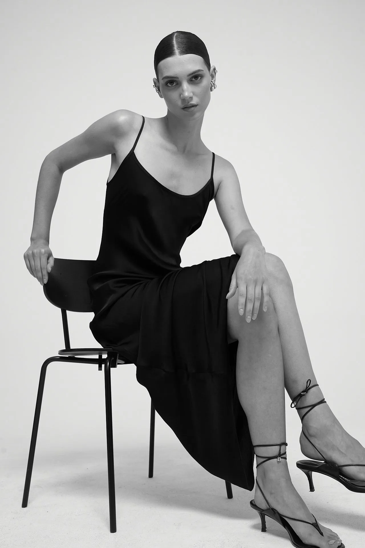 SATIN MAXI SLIP DRESS IN BLACK