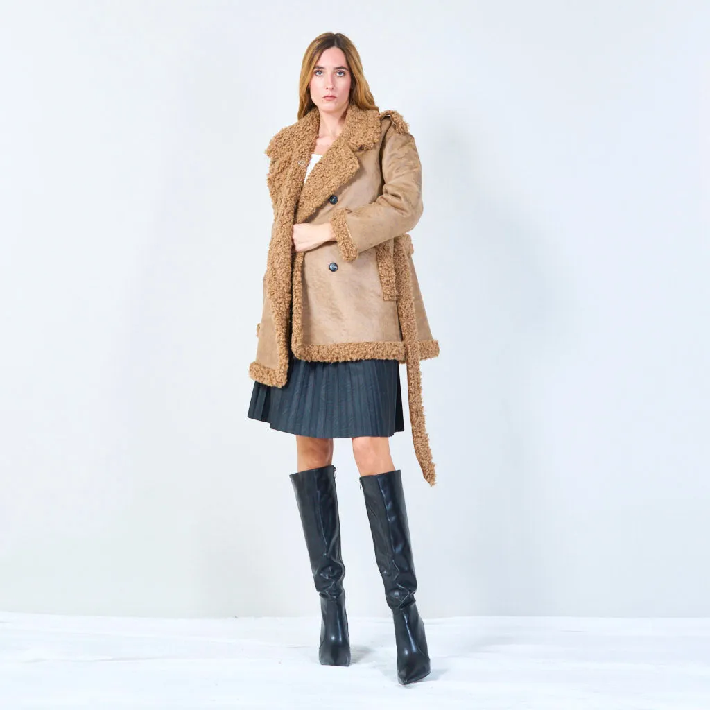 Shelley | Shearling-lined Belted Coat  oversized Lapels