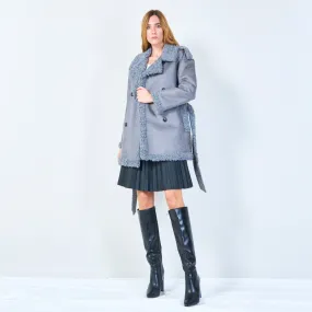 Shelley | Shearling-lined Belted Coat  oversized Lapels