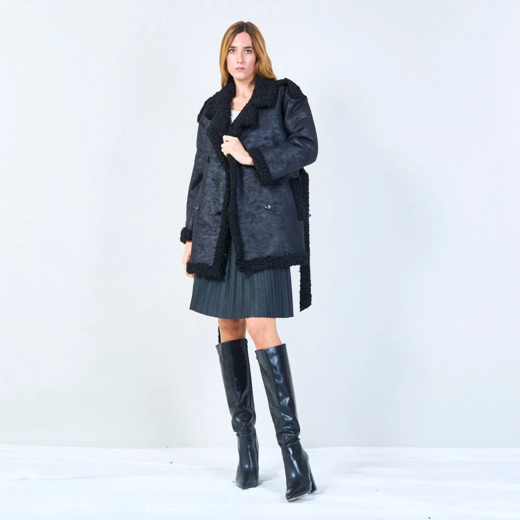 Shelley | Shearling-lined Belted Coat  oversized Lapels