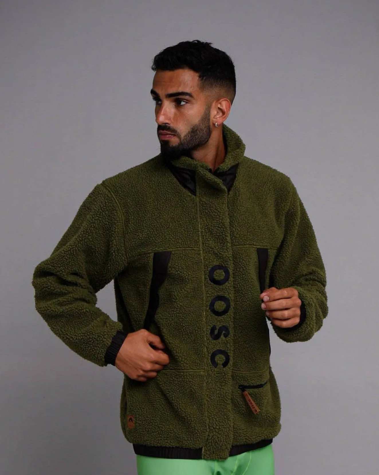 Sherpa Fleece Jacket - Khaki / Black - Men's