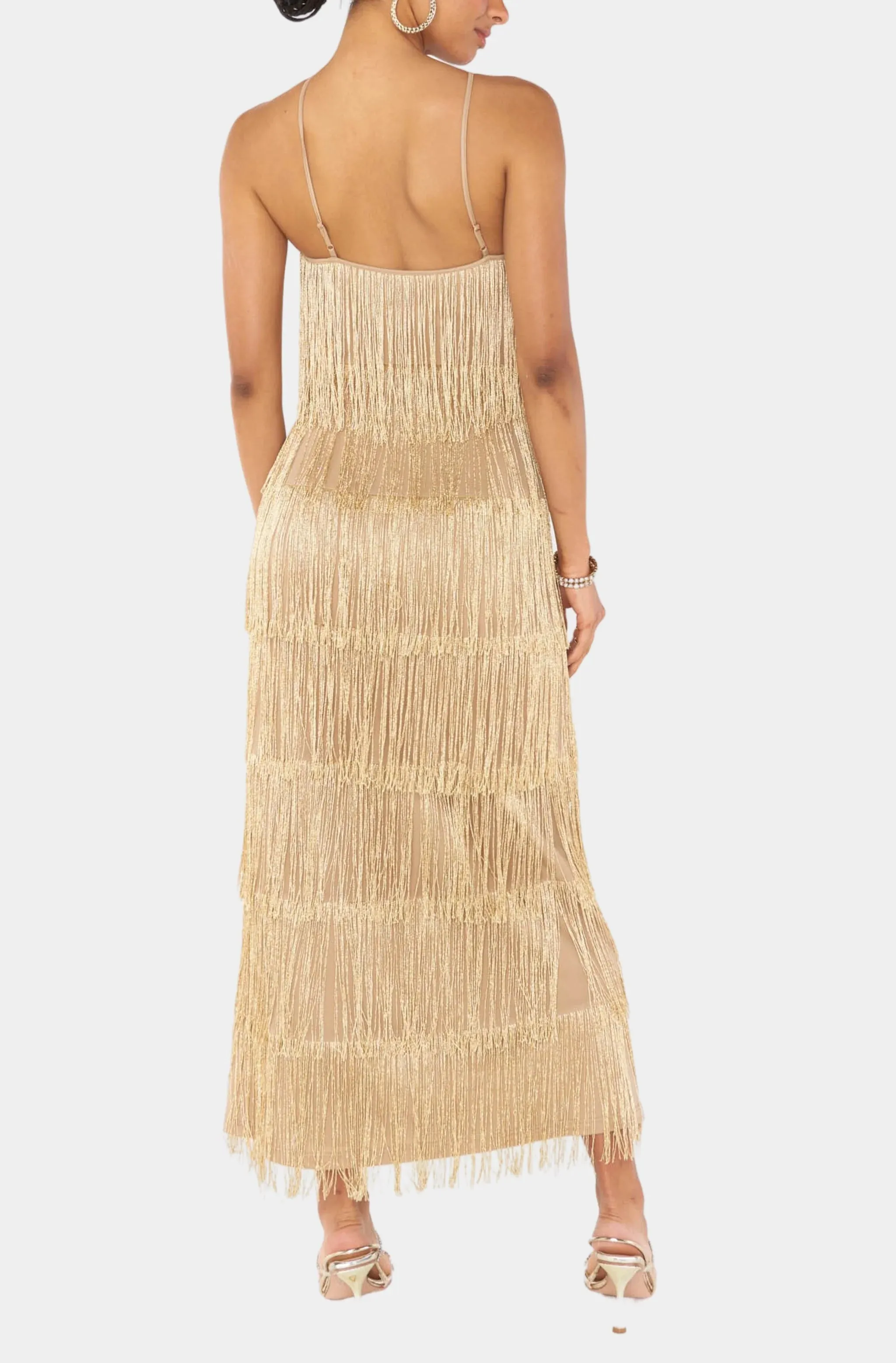 Show Me Your Mumu Gatsby Fringe Maxi Dress in Gold Rush