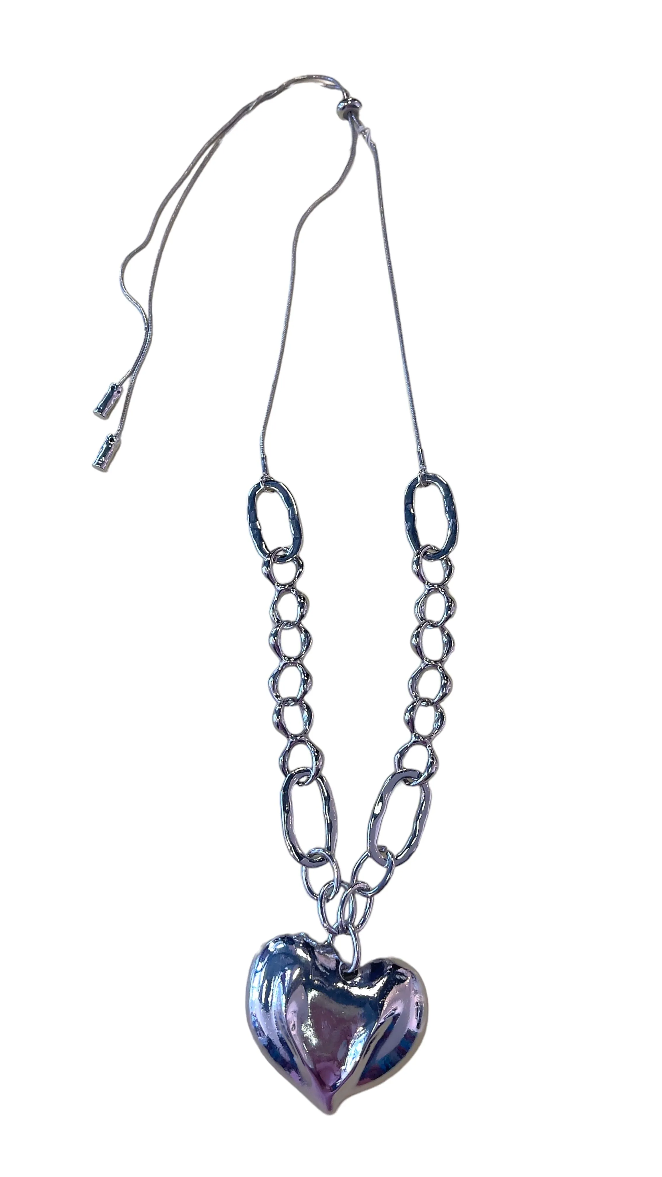SILVER CHUNKY BIG HEART NECKLACE