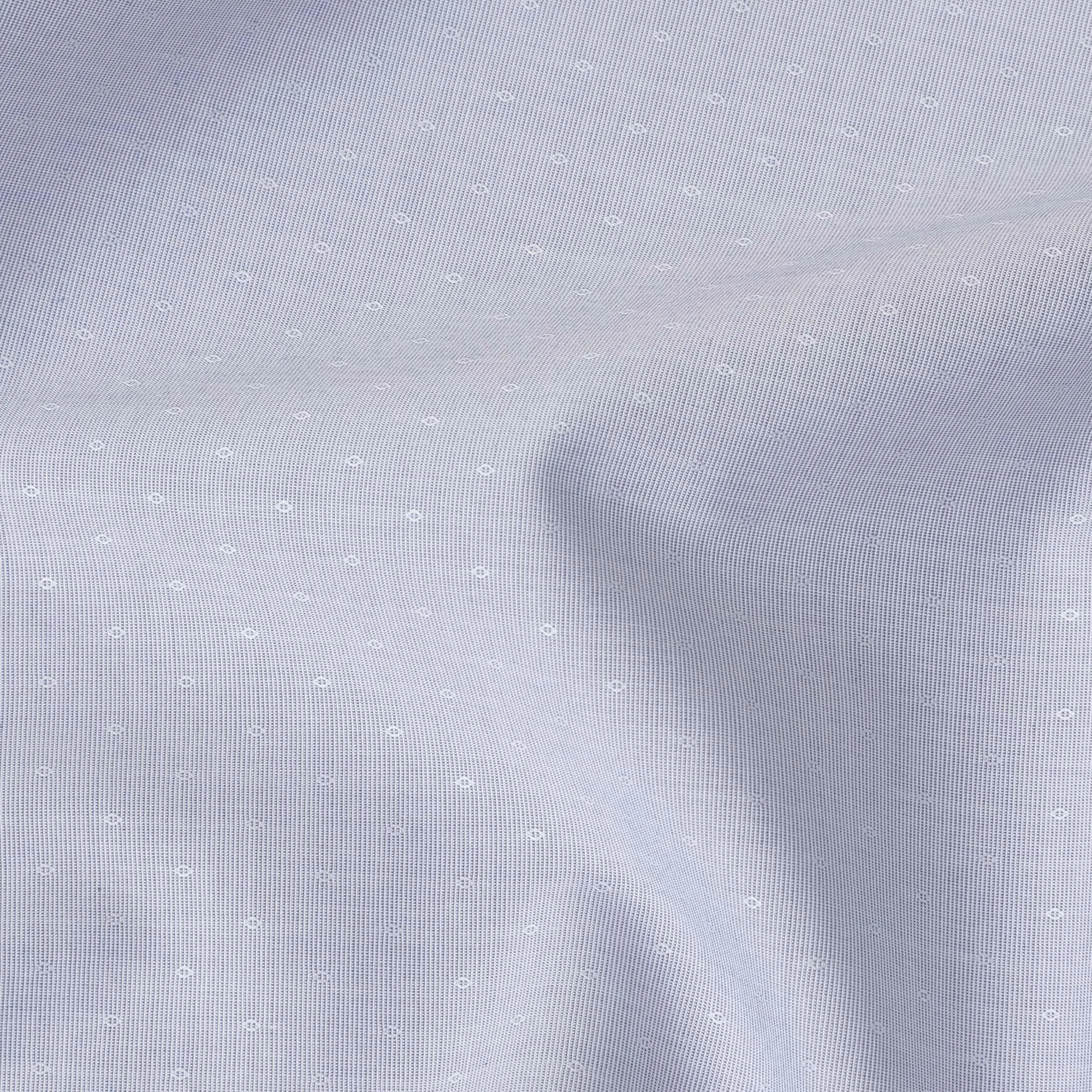 Silver grey 100% cotton shirting fabric with baby blue dots in self design-D10830