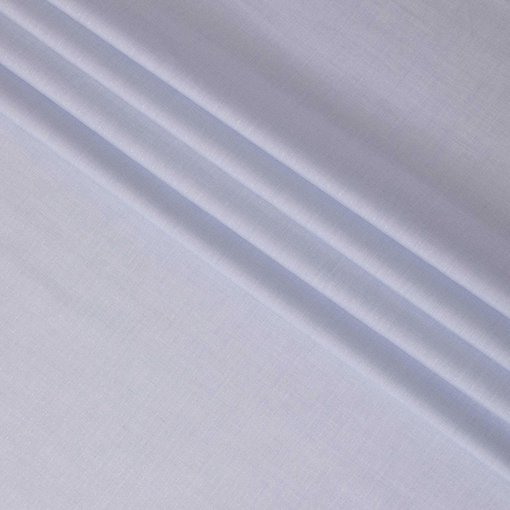 Silver grey 100% cotton shirting fabric with baby blue dots in self design-D10830