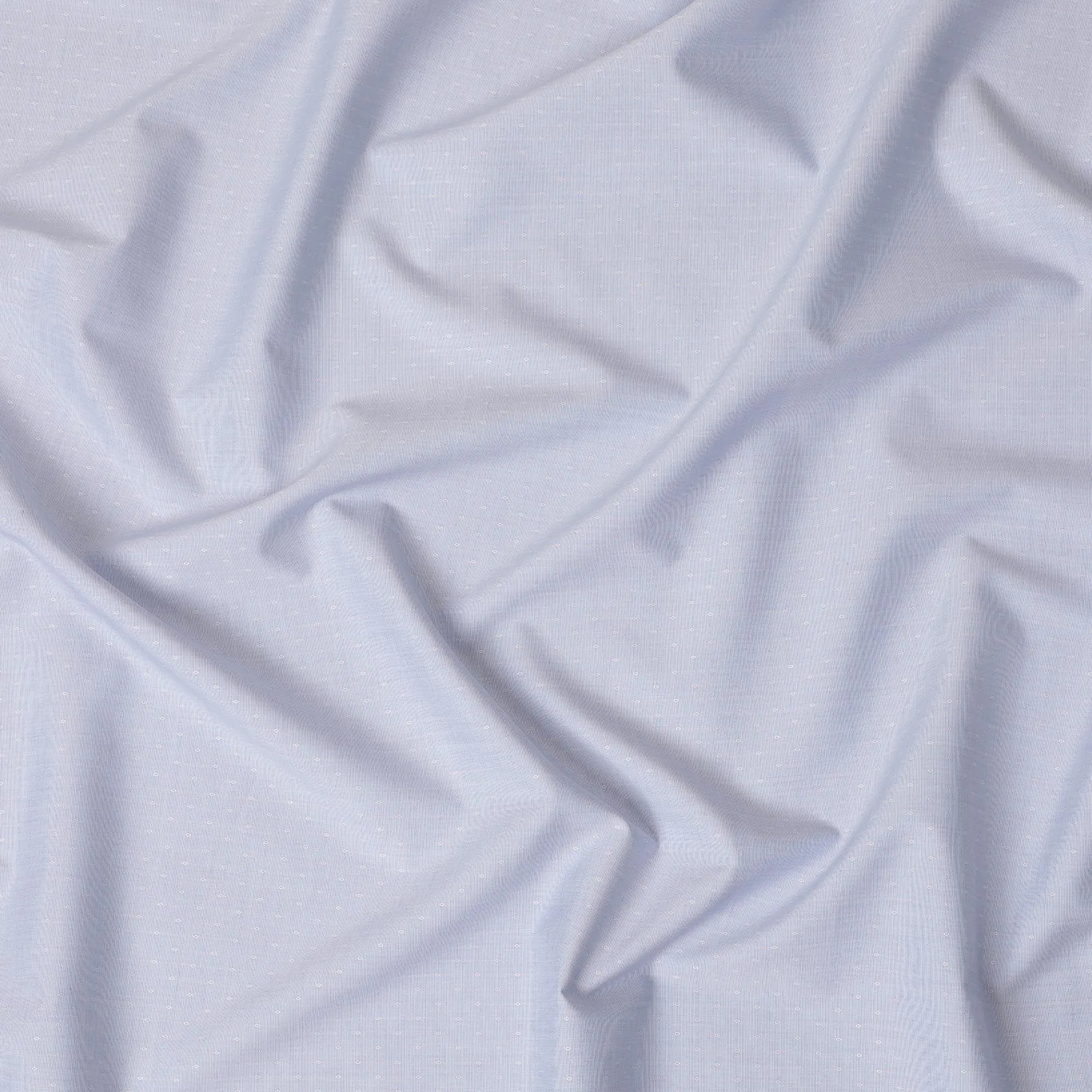 Silver grey 100% cotton shirting fabric with baby blue dots in self design-D10830