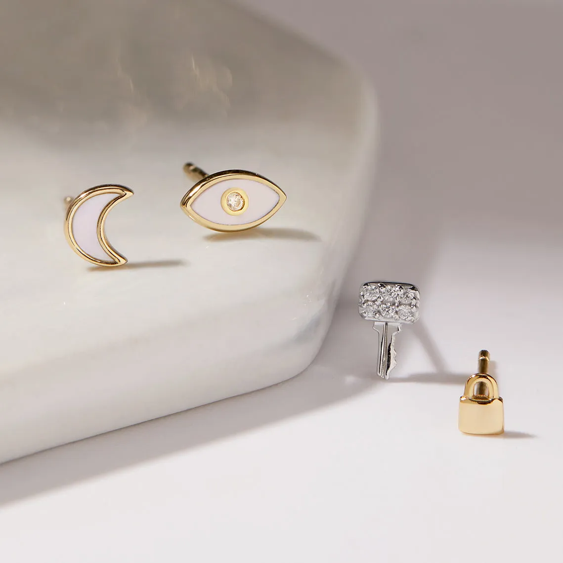 Silver Key Sparkle Stud Earrings