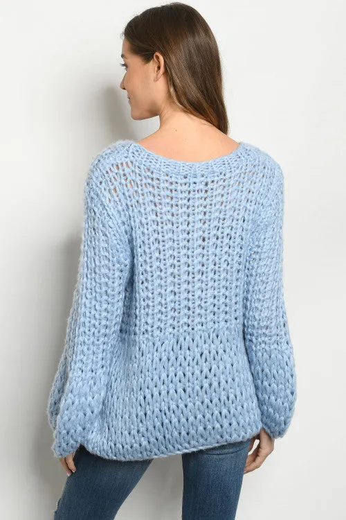 Soft Blue Chunky Knit Sweater