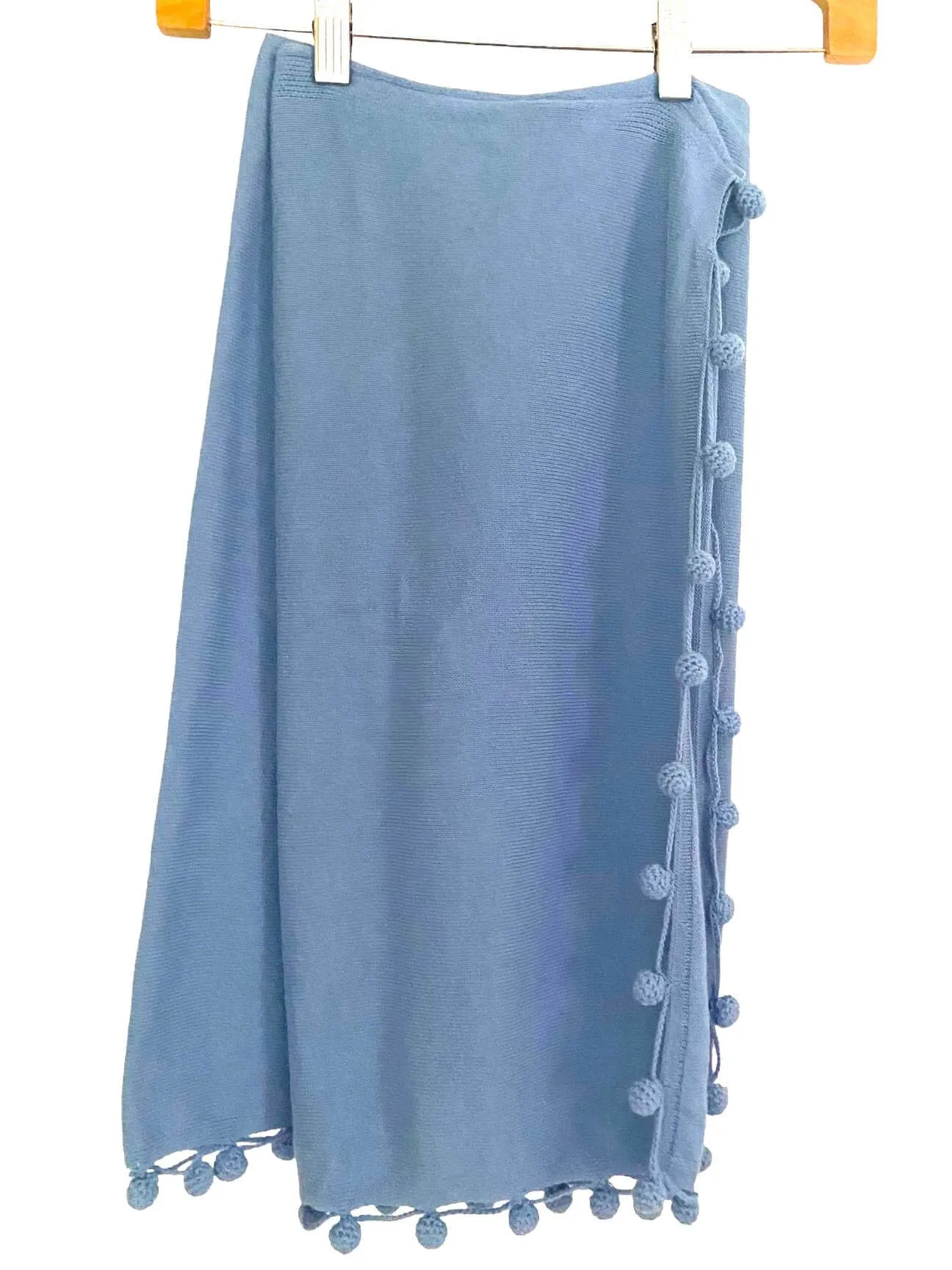 Soft Summer Blue Pom Pom Poncho