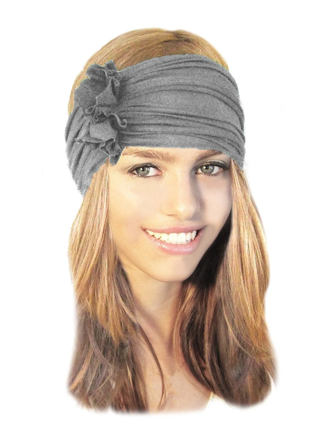 Stretch Chunky Wide Head-band, Hair-band, Gray Boho Chic Head-wrap - 051
